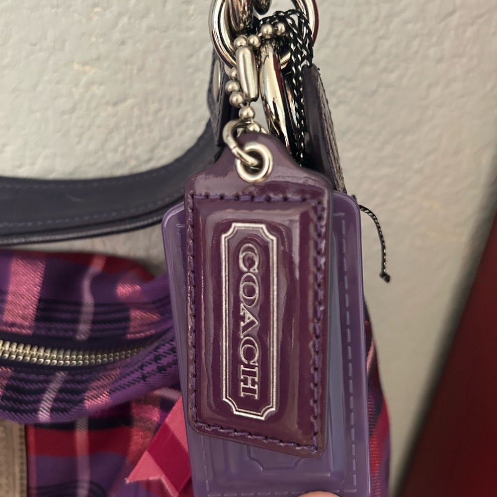Coach Poppy Tartan Purple and Pink Plaid Shoulder Bag NWOT - Picture 4 of 9